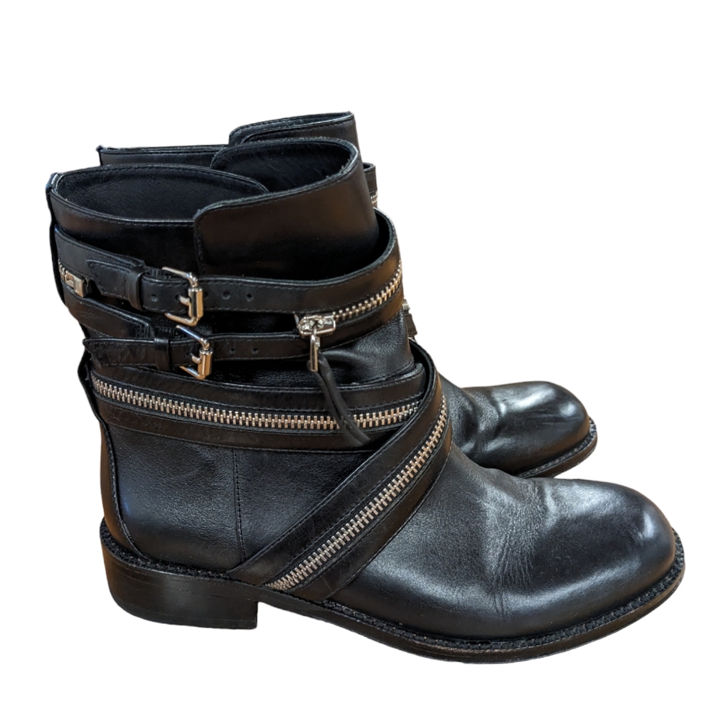 Vince Camuto Signature Black Leather Zipper Detail Moto Boots Size 7.5 - Picture 11 of 11